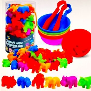 Counting Animals Toys Matching Game with Sorting Bowls Learning Activities
